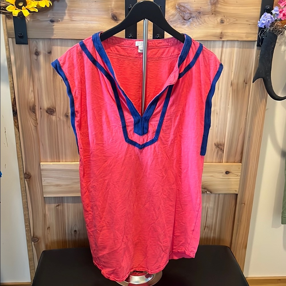 J. Crew Hot Pink Tunic/Swim Coverup/Dress w/Navy Accents